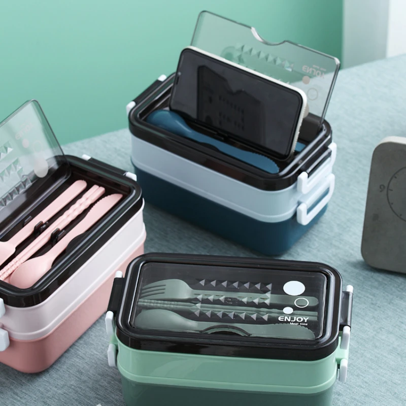 

Lunch Box Bento Portable School Office Double Layer Lunchbox Microwae Heating Compartment Bento with Chopsticks Fiambreras
