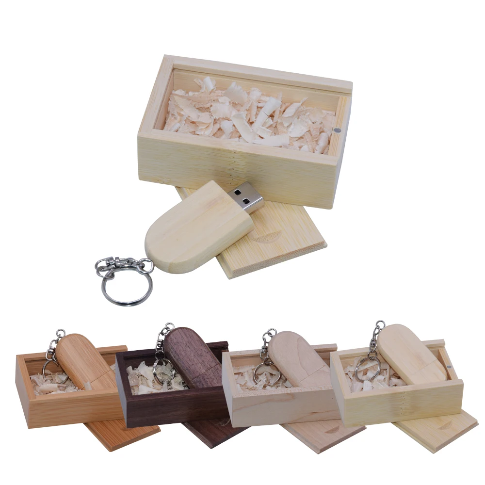 

High Quality Wooden +box Logo Engrave 128gb USB Flash Drive 4GB 8GB 16GB 32GB 64GB wedding Gift Flash Memory Key Chain Pen Drive