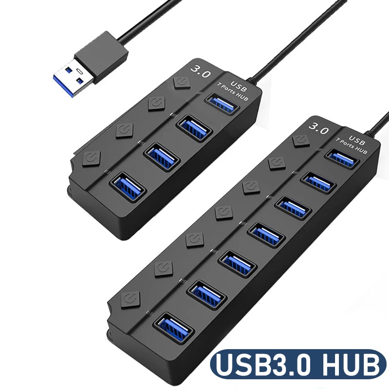 מתאם חשמל USB 3.0 עם 4/7 יציאות, מפצל USB מרובה, מתג הרחבה מרובה USB 2.0, כבל 30CM, תחנות עגינה