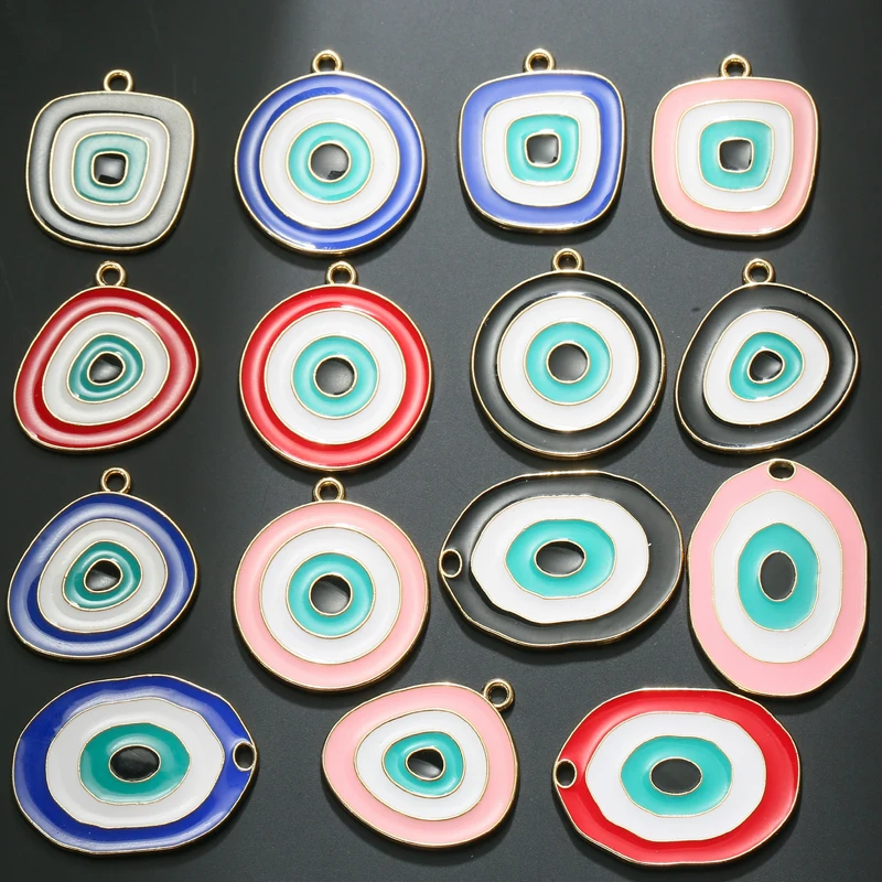 

New 14pcs/lot Colorful Enamel Eye Charms Different Shapes Pendant DIY Necklace Bracelet for Jewelry Making Accessories