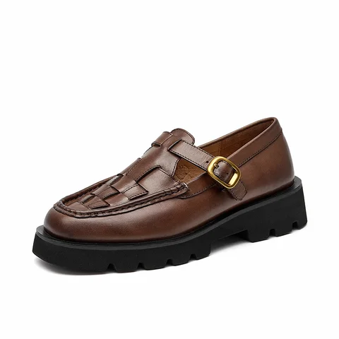 BEAUTODAY Туфли Мэри Джейн Женские туфли Мэри Джейн из коровьей кожи с тканым дизайном Т-образный ремешок с металлической пряжкой Женские повседневные туфли на плоской подошве ручной работы A28460