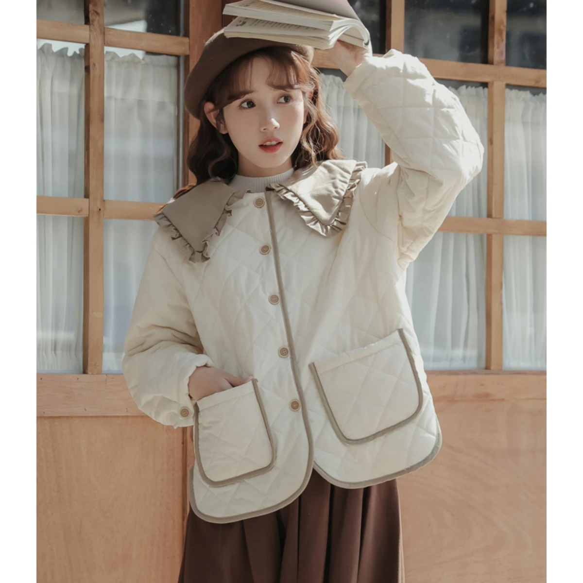 Winter 2022 New Sweet Baby Collar Cotton Padded Clothes Thickened Warm Cotton Padded Clothes Short Little Coat College Style