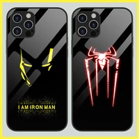 marvel apple luminous iron man mobile phone case iphone 13 12 11 pro max all inclusive lens 7 8 plus x xr xs xsmax glass shell