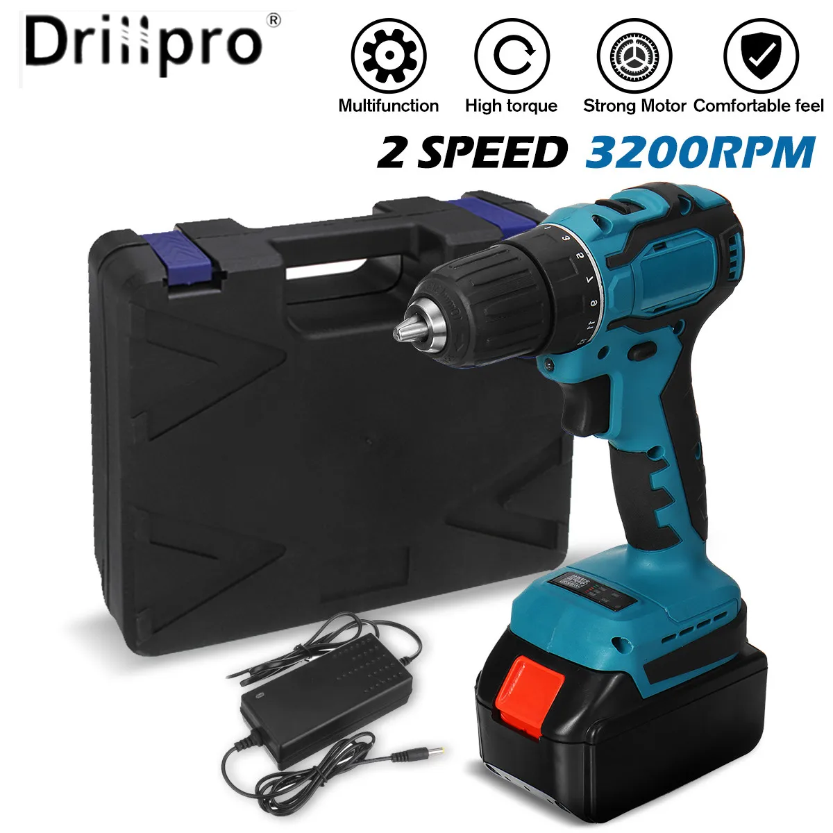 

3200RPM 6500mAh 48V Brushless Electric Impact Drill 450Nm Torque Driver Kit 10mm Rechargeable Screwdriver with Box