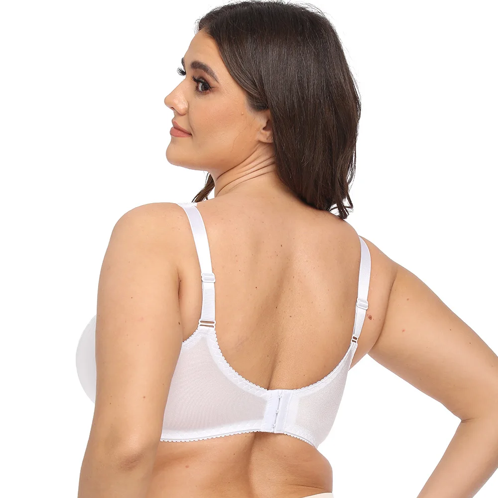 Plus Size Women Bra Full Coverage Minimizer Lace Floral Embrodiery White Bras Non Padded Underwire B C D DD E F G H I Cup