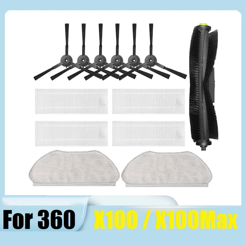 

13Pcs For 360 X100 / X100max Robot Vacuum Cleaner Accessories Main Side Brush Mop Cloth HEPA Filter