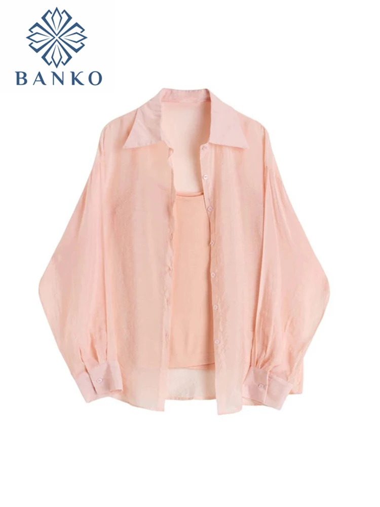 Women Thin Coat Casual Summer Sun Protection Clothes Female Cardigan Shirt Clothing And Fashion Solid Camisole Mujer 2 Piece Set