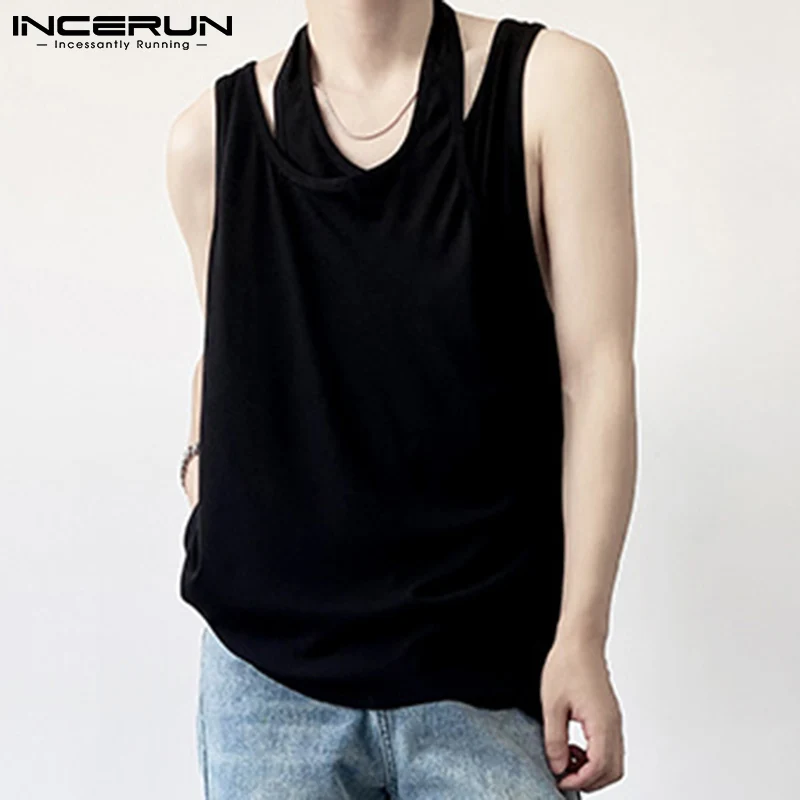 

Майка INCERUN мужская с имитацией двух предметов, модная повседневная безрукавка, однотонная дышащая уличная одежда, 2022