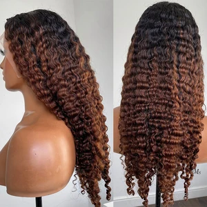 Preplucked 200Density Middle Part Glueless Soft 26 Inch Kinky Curly Lace Front Wig For Women Babyhair Long Ombre Brown Daily