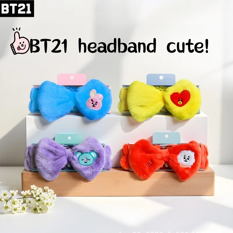 Фото Плюшевая эластичная повязка на голову BT21 с мультяшными персонажами, милые повязки для волос для девочек, для йоги и макияжа, мягкие теплые повязки для пар, подарок для девочек №1