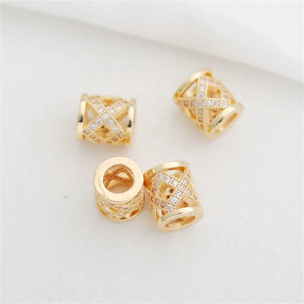 

14K gold clad barrel beads large hole spacer beads hollow set zirconia diy handmade necklace bracelet beading accessories