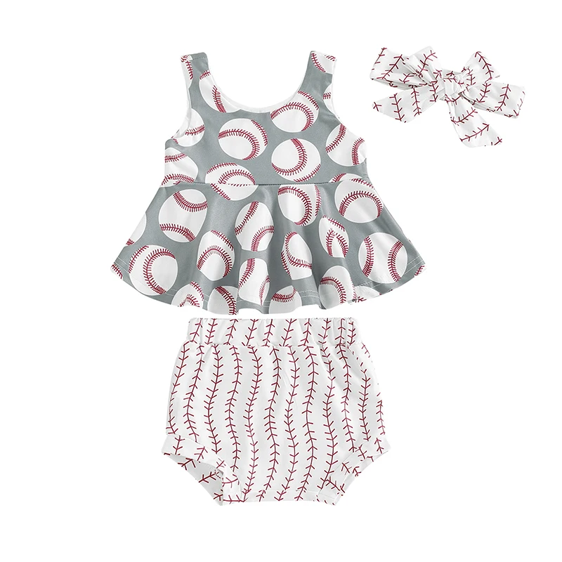 Летние комплекты из 3 предметов с шортами для девочек без рукавов круглым вырезом