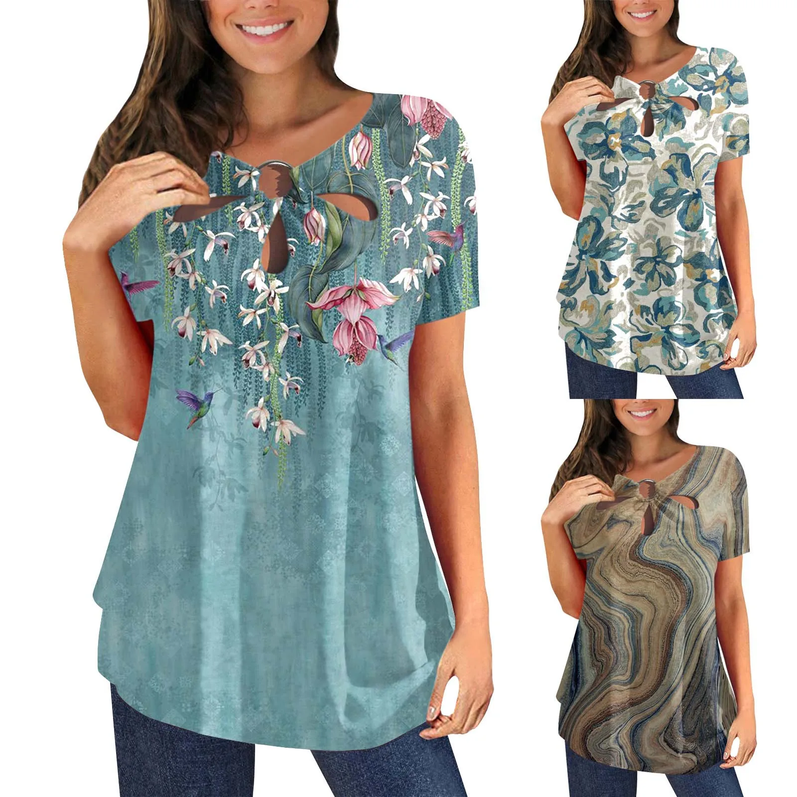 

Женская Летняя Повседневная рубашка с коротким рукавом и круглым вырезом