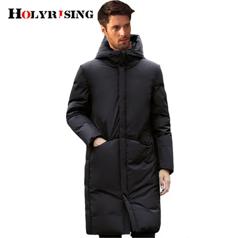 Holyrising Толстая длинная мужская зимняя куртка на белом утином пуху chaqueta plumas hombre зимняя куртка 2 цвета с капюшоном 18151-5
