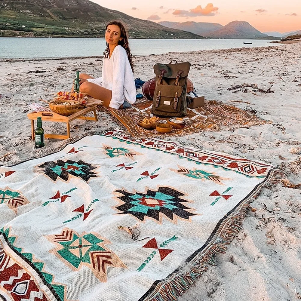 

Blankets Tribal Indian Rugs Camping Picnic Blanket Boho Decorative Bed Blankets Plaid Sofa Mats Travel Rug Tassels Linen Outdoor