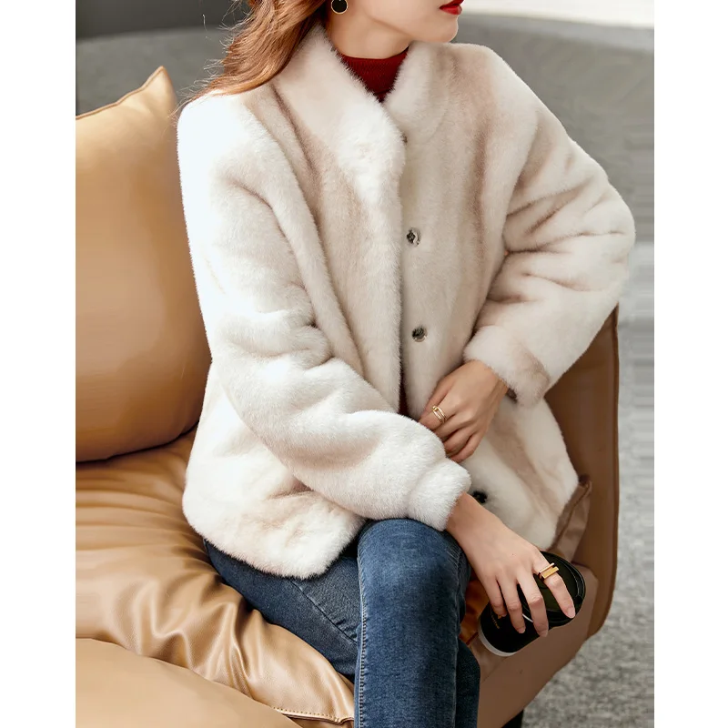 Vimly Faux Fur Jacket Warm Winter Coat Women 2022 Fashion Luxury Chic Short Thick Stand Collar Overcoat Female Clothes 50383