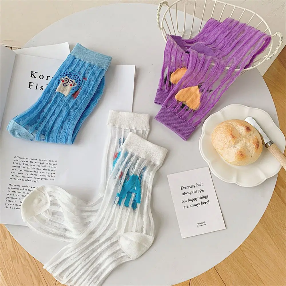 

Подарочные Милые женские носки JK с мультяшными буквами в стиле "Лолита", стеклянные шелковые Чулочные изделия средней длины, носки в Корейском стиле
