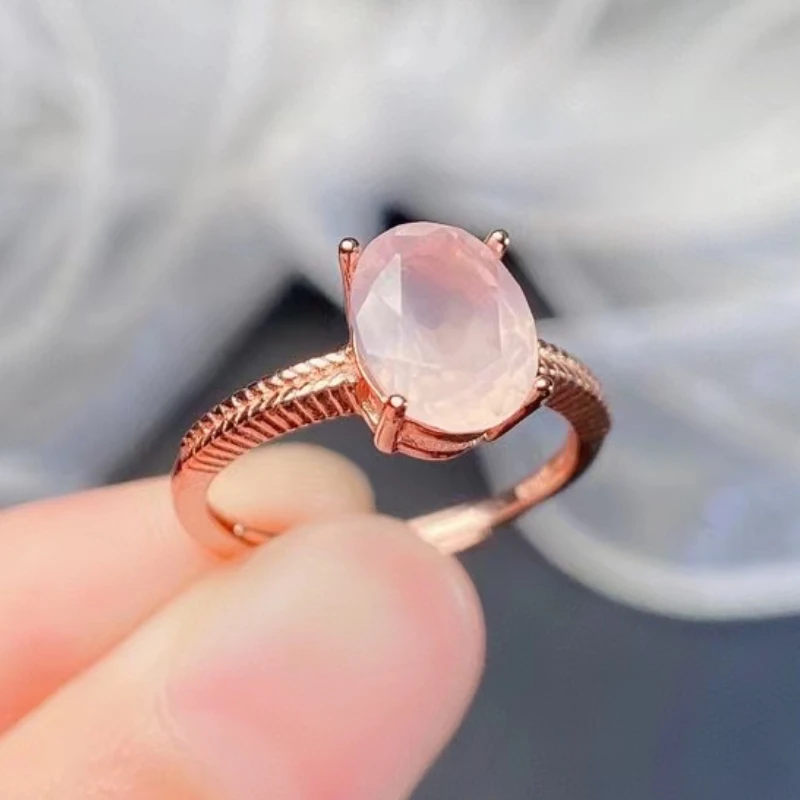 

Классическое кольцо из серебра 925 пробы с розовым кварцем 7 мм * 9 мм, 100% натуральный розовый кварц, серебряное кольцо для повседневной носки, подарок для матери