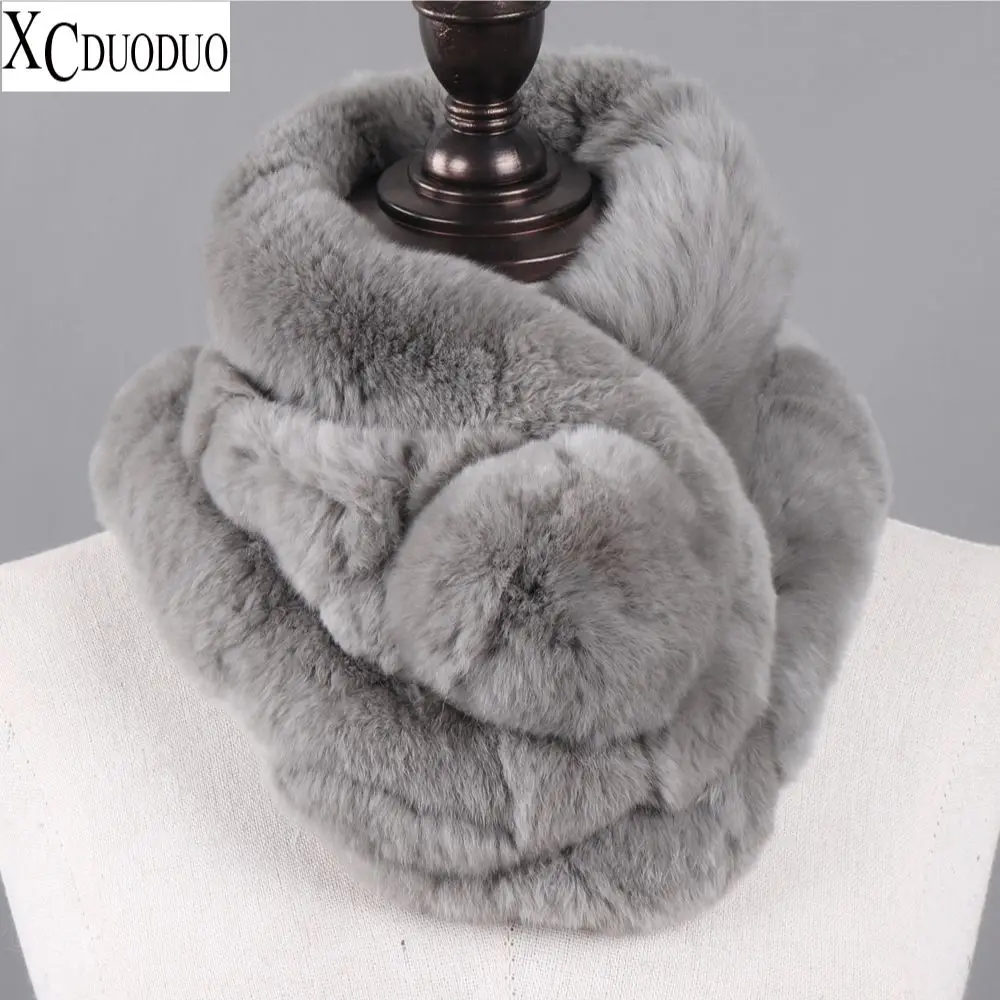 

New Arrival Winter Natural Rex Rabbit Fur Ring Scarf Women Warm Real Fur Mufflers Russian Lady Genuine Rex Rabbit Fur Scarves