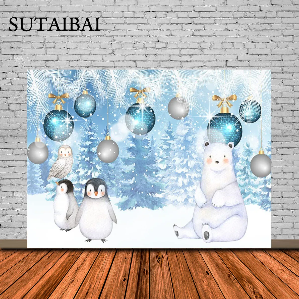 

Winter Backdrop Glitter Forest Penguin Polar Bear Wonderland Snowflake Photography Background Party Decor Banner Photo Booth