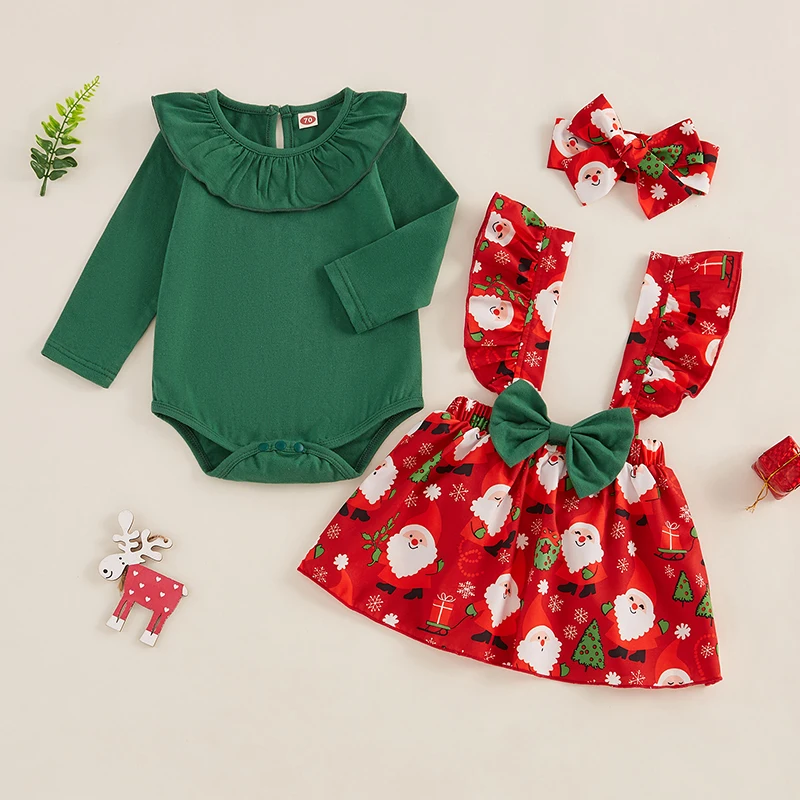 Рождественский наряд для маленьких девочек комбинезон с длинными рукавами и