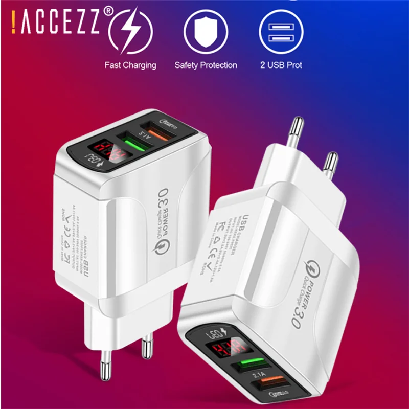 

!ACCEZZ 4.1A Dual USB Charger Quick Charger 3.0 Fast Charging For iPhone Samsung Xiaomi EU/US/UK QC3.0 Wall Mobile Phone Adapter