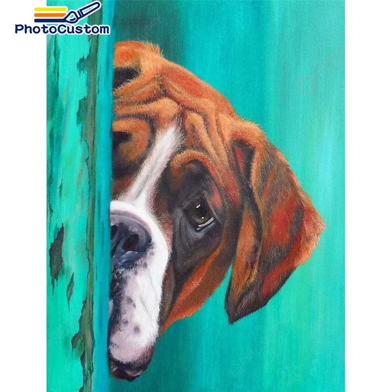 

PhotoCustom Painting By Number Dog Frame Handpainted Canvas Modern Pictures By Numbers Animals For Home Decor DIY Gift