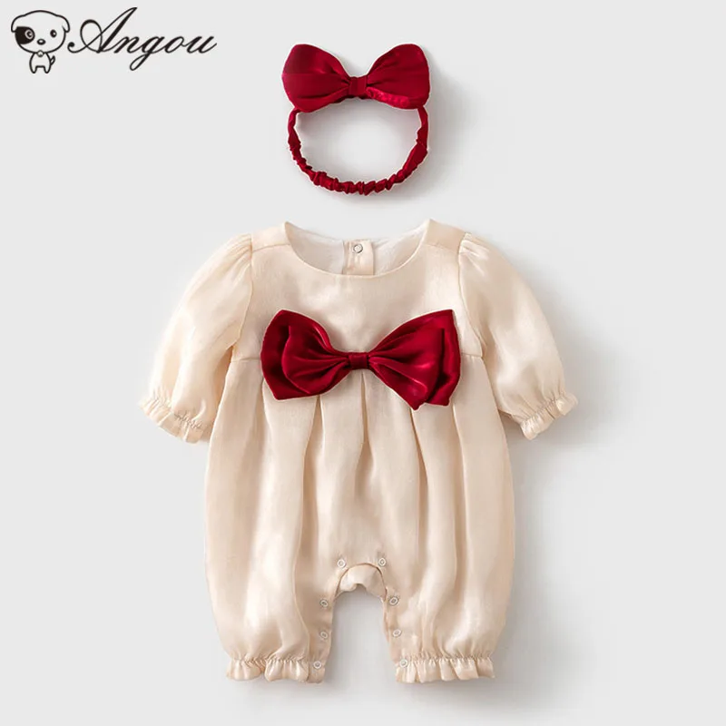 

Princess Infant Baby Girls Solid Color Jumpsuit Toddler Girls Long Sleeves Rompers Jumpsuit Spring Autumn Sweet Bow Clothes