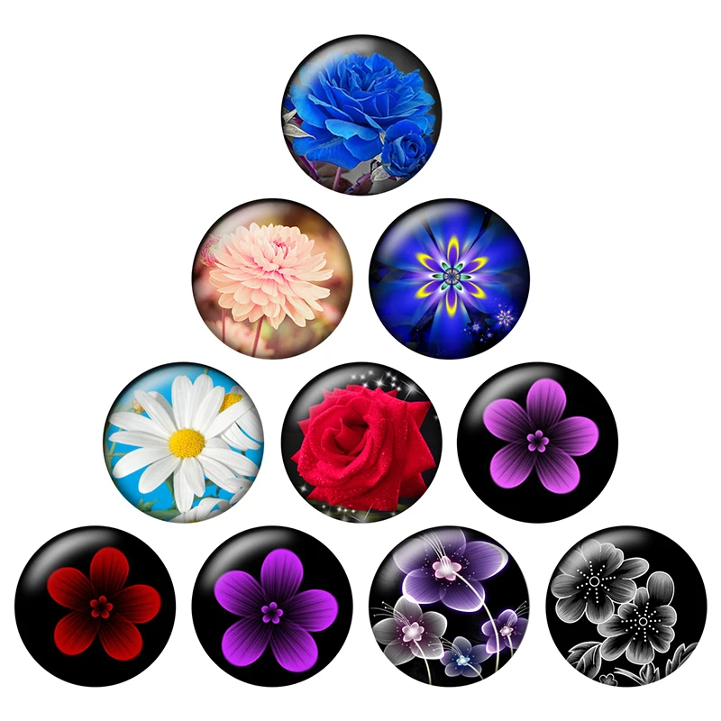 

24pcs/lot Beauty Flower Colorful Blooming Pattern 10mm To 25mm Round Glass Cabochon Flatback Photo Jewelry Finding Making H200