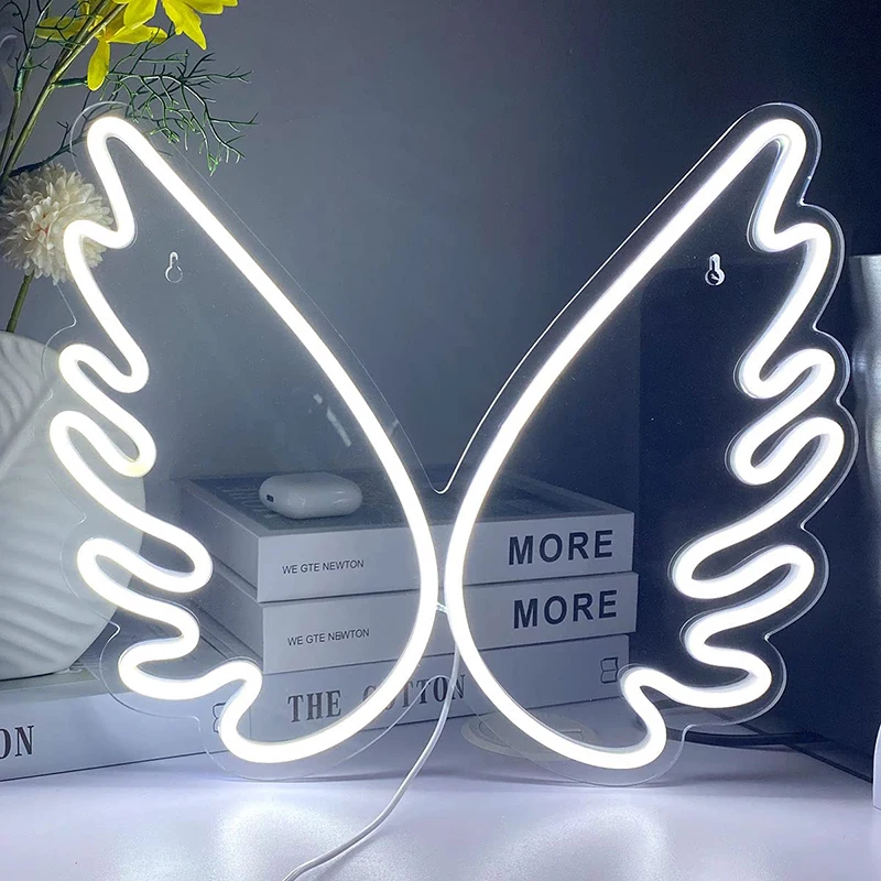Ineonlife Fairy Wings Neon Lights Angel Wing Wedding USB Powered Acrylic Led Wall Decor Girl Children to the Room With Sign Gift