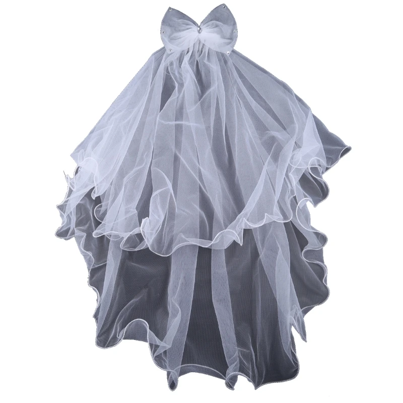 

2 Tier Wedding Veil with Comb for Kids Curly Edges Tulle Veil for Flower Girl Short Length Girls Communion Headwear DropShip