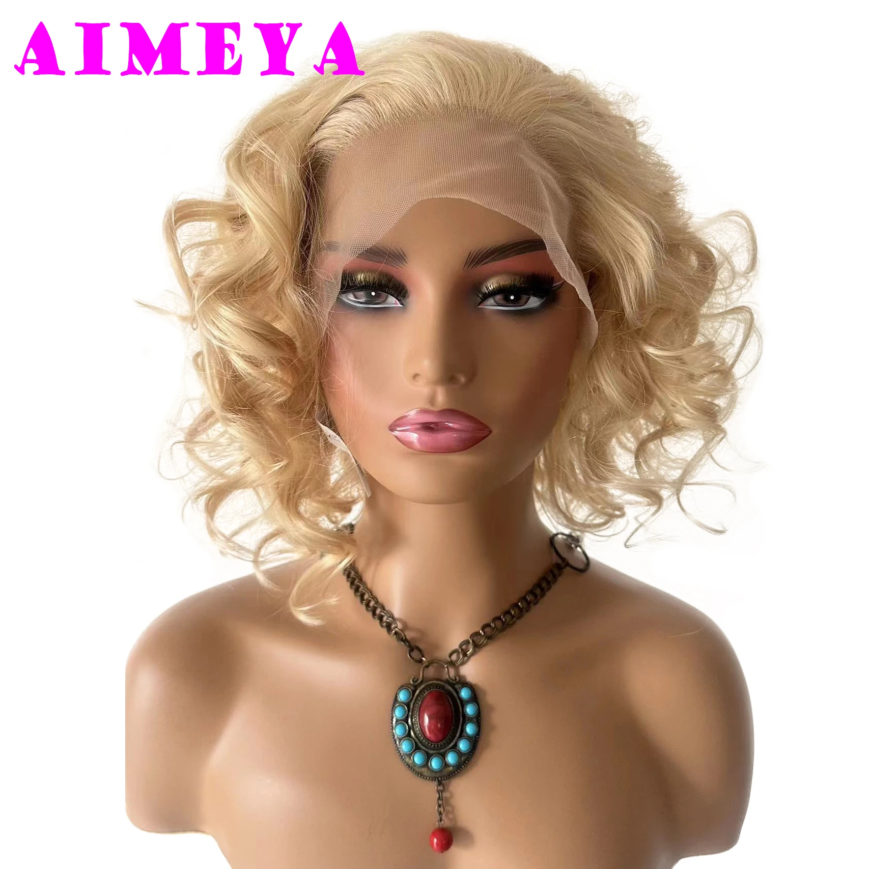 

Парик AIMEYA для женщин свободный с кудрявыми волосами, короткий синтетический передний парик со светлыми синтетическими кружевами, естественная линия волос, короткий, для ежедневного использования