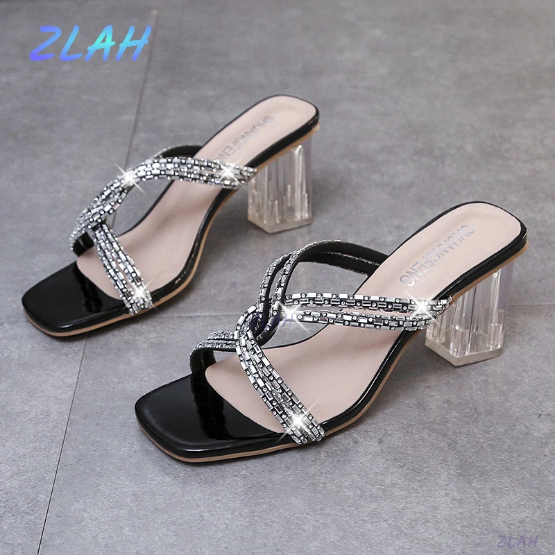 

New Women's Slippers High Heel Sandals Zlah Fashion Summer Women's Shoes Sandals Comfortable Rhinestone Slippers Party Shoes