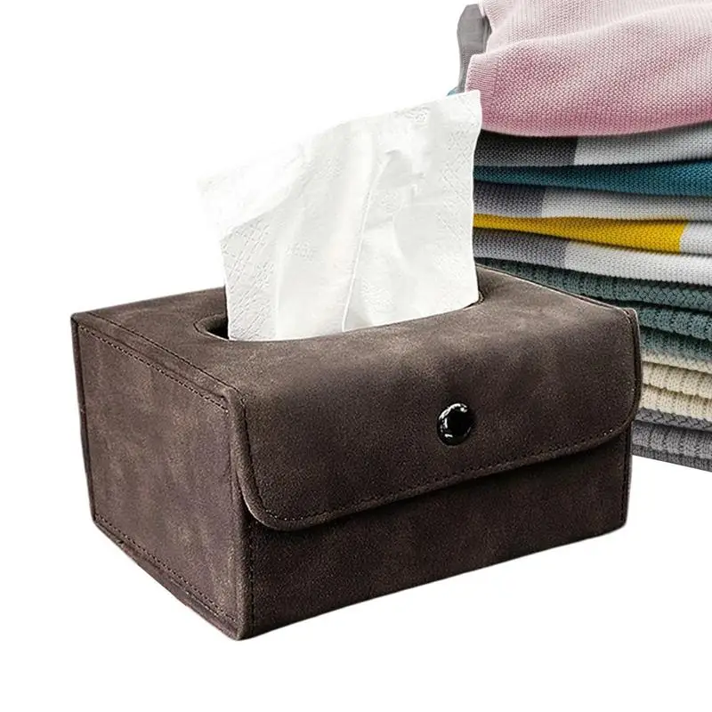 

Car Tissue Box Holder Nappkin PU Leather Car Center Console Armrest Napkin Box Sun Visor Backseat Tissue Case With Fix Strap