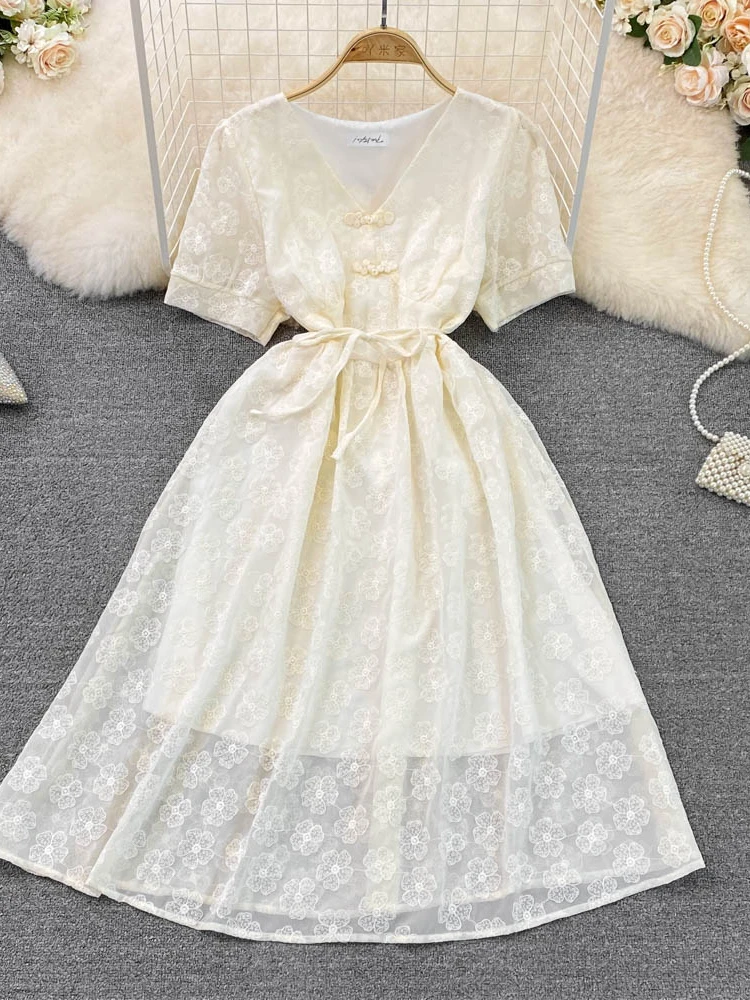 

Женское шифоновое платье Aibeautyer, повседневное однотонное короткое ТРАПЕЦИЕВИДНОЕ ПЛАТЬЕ до середины икры с V-образным вырезом и высокой тал...