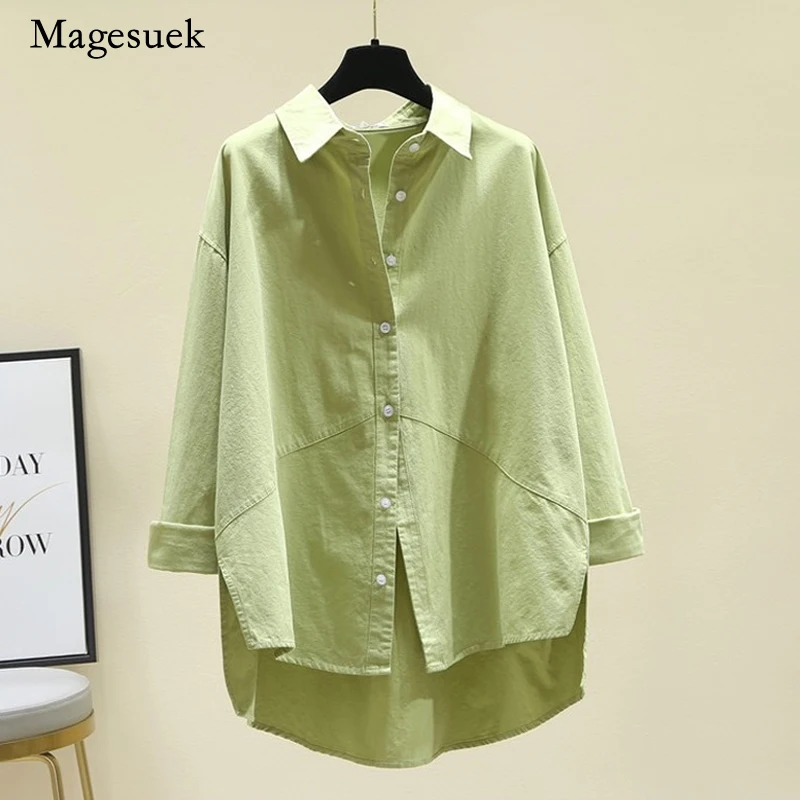 

Женская Свободная блузка на пуговицах, однотонная хлопковая Повседневная белая рубашка в офисном стиле, модель 2022 на весну и осень, 21405