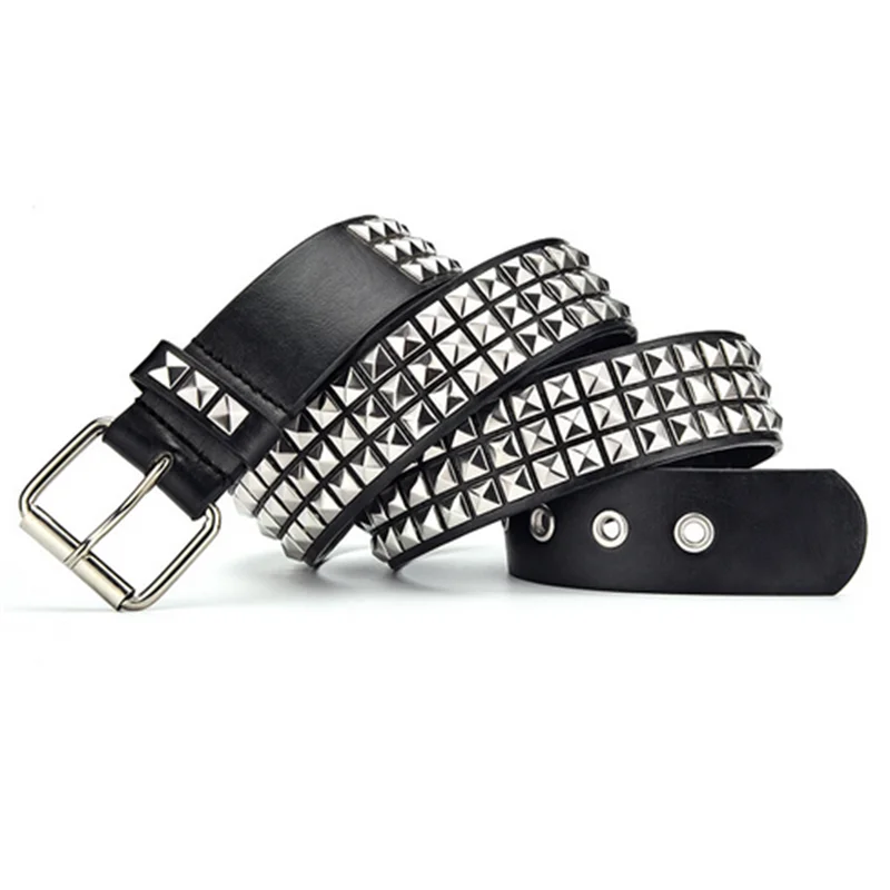 Ремень с квадратными бусинами и заклепками для мужчин женщин люксовый