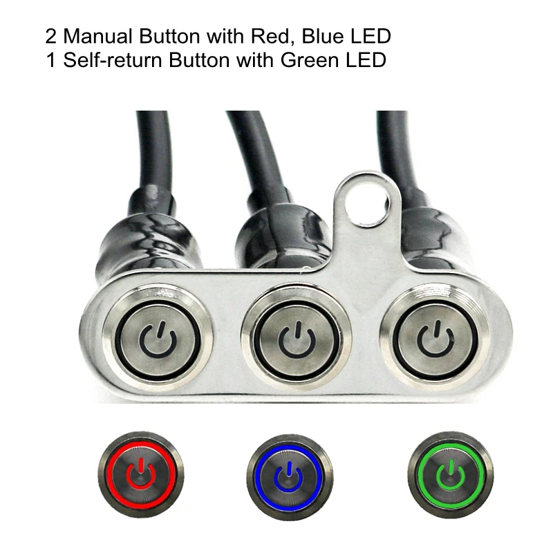 

Переключатель мотоциклетный 3-кнопочный в 1, 12 В, из нержавеющей стали