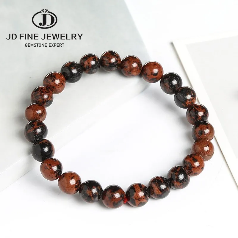 

JD 8mm Mahogany Obsidian Stones Natural Round Beads Stretchy Bracelet 7-7.5" Connector Charm Healing Jewelry Making