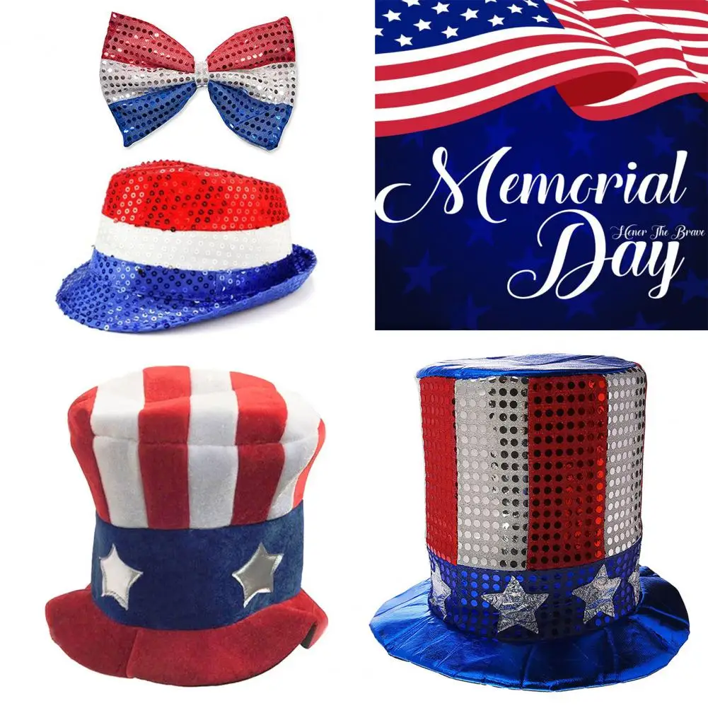

Patriotic Hat Novelty Interesting Comfortable To Wear Reusable Ornamental Dress Up Portable Uncle Sam Top Hat Party Accessory