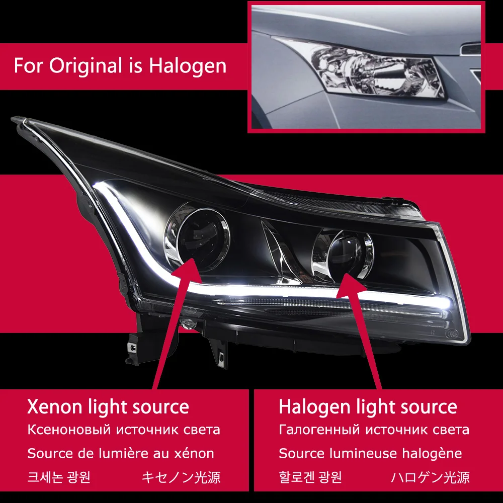 

Автозапчасти для Chevrolet Cruze, фары 2009-2014, последняя Стилизация, дневные огни, двойной проектор, модифицированные автомобильные аксессуары