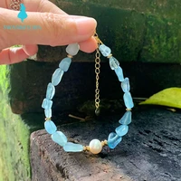 natural aquamarine bracelet blue stone irregular jewelry wholesale design handmade gem beads healing women jewelry gifts