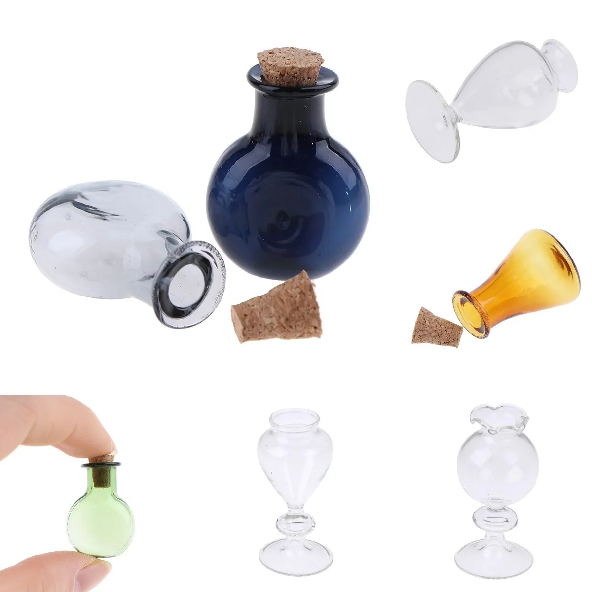 

2Pcs Mix Color Mini Glass Color Bottle Wishing Bottle Tiny Jars Vials Mini Storage Bottle For Dollhouse Decoration