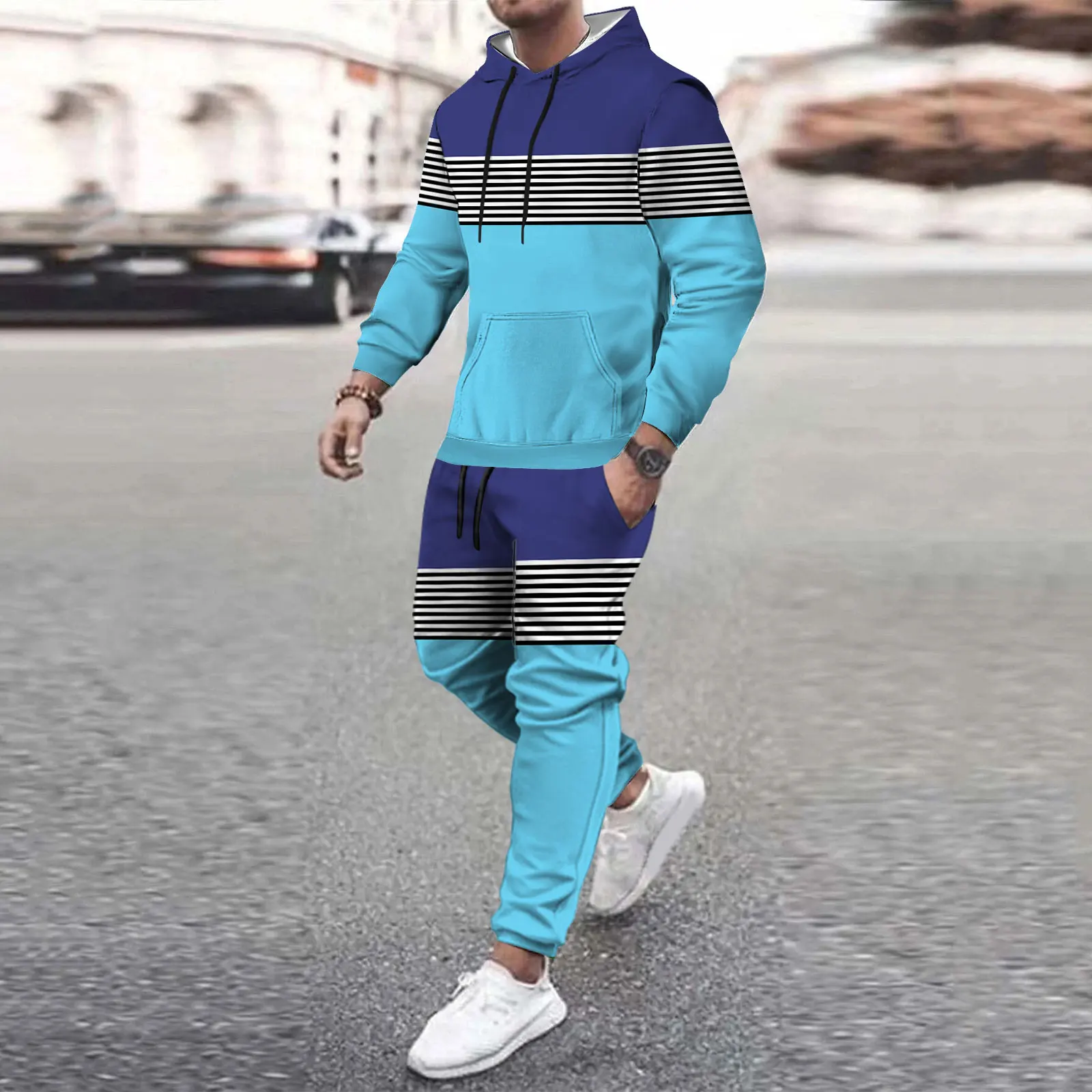 Striped print Hot Sale Mens New Tracksuit Hoodies and Trousers High Quality Male Dialy Casual Sports Jogging Set Autumn Outfits