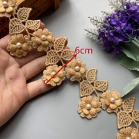 10x gold polyester rose flower embroidered lace trim ribbon fabric sewing craft for costume wedding dress decoration 6x6cm
