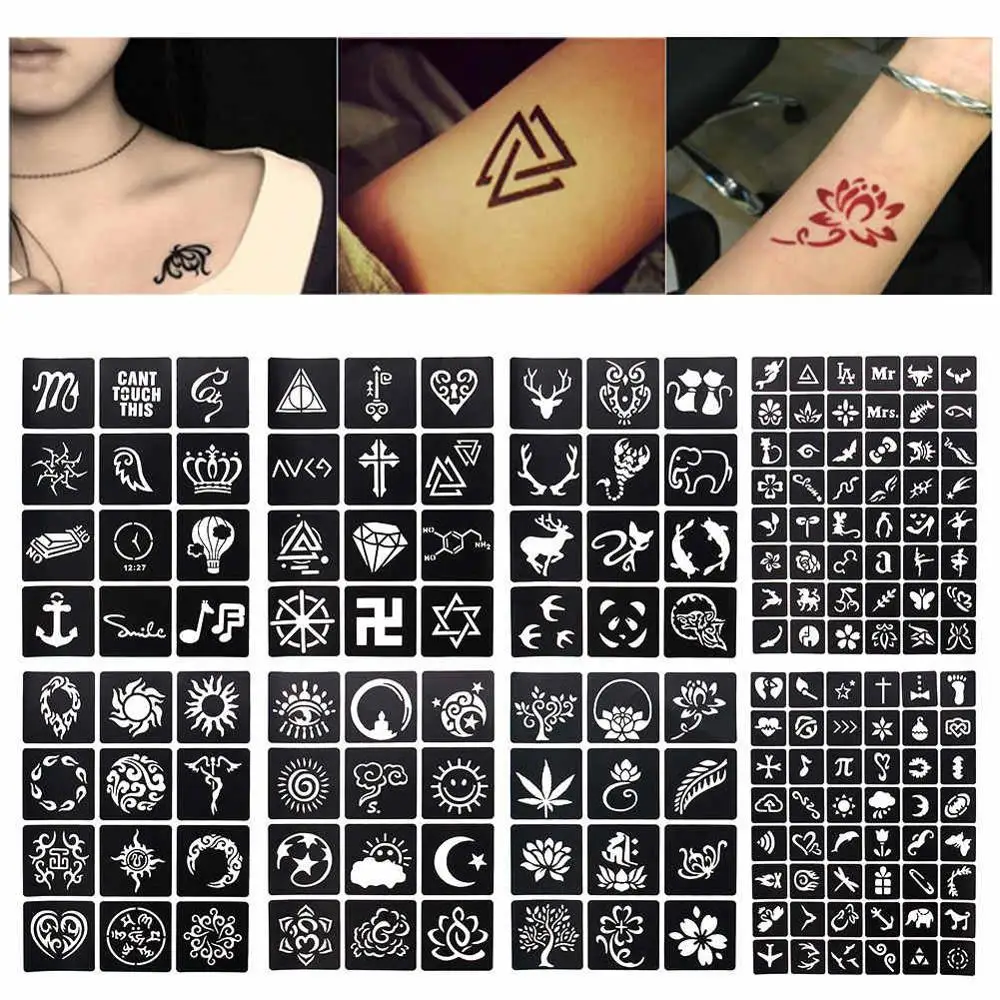 

1 Sheet 48/12 Maps Glitter Tattoo Stencil Flower Geometry Drawing Templates Airbrush Women Kids Small Henna Tattoos #242097