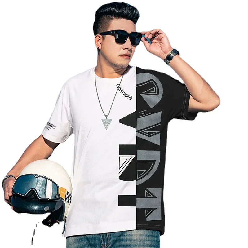 

New Arrival Extra Large Men's Patchwork Personalized 95%cotton Round Neck Short Sleeved T-shirt Summer Plsu Size 2XL-10XL 11XL