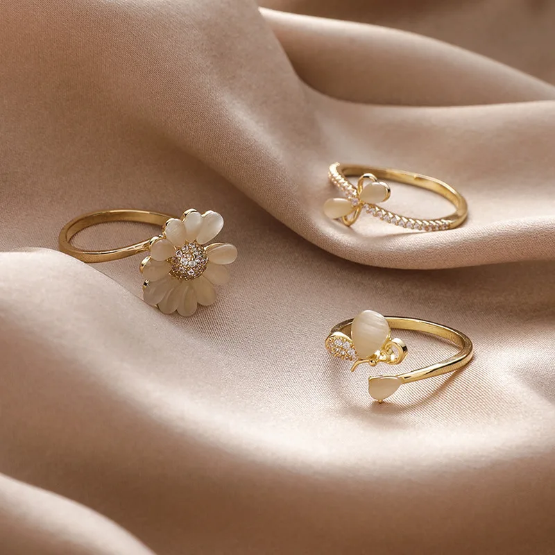 Темпераментные блестящие открытые кольца с опалом бабочкой и цветком для женщин