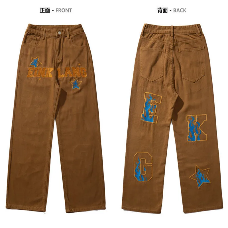 Street Style Leisure Jeans Embroidered High Street Hip Hop Niche Jeans Men And Women Spring And Summer American Wide-leg Pants