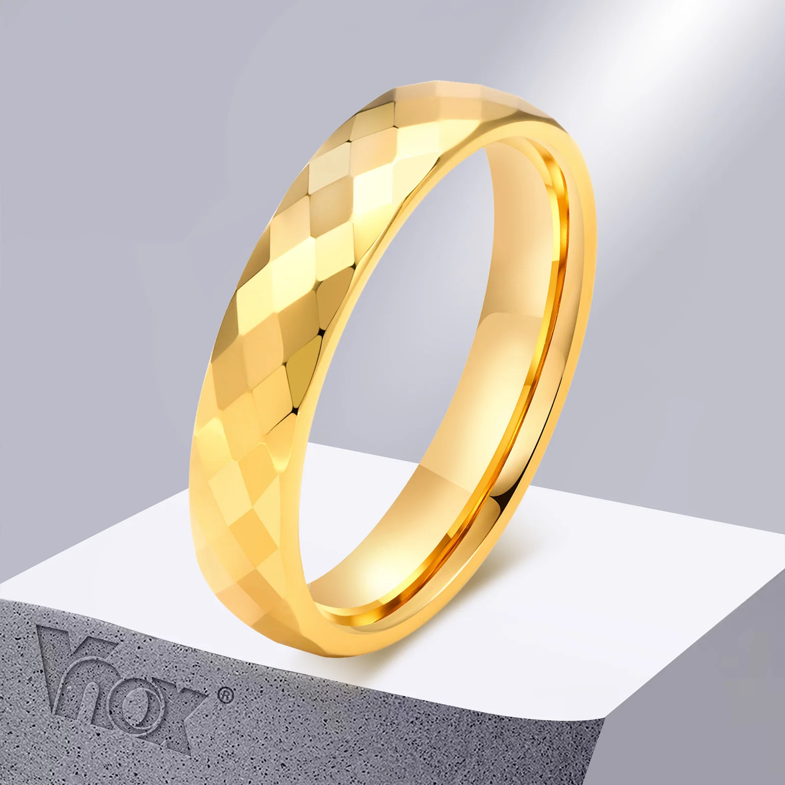 

Vnox 2mm/4mm Tungsten Ring for Women, Anti Scratch Metal Finger Band, Rhombus Geometric Cut Surface Wedding Band,Classic Jewelry
